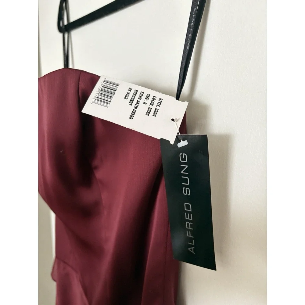 Alfred Sung Bridesmaids Ruffled Burgundy Formal Dress‎ Size 6 Maxi - Picture 2 of 4